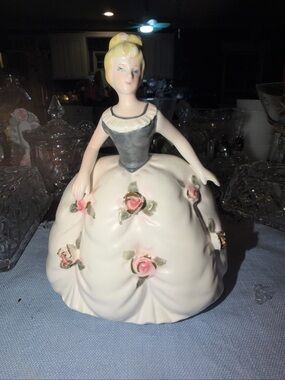 Porcelain Lady Figurine with Pink Rose Accents and Black Bodice